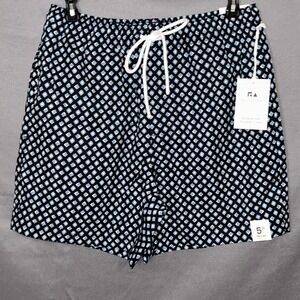 Free Assembly Mens Twill Swim Short 5 Inch Inseam Black Geo Print Small
